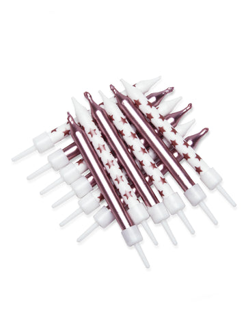 12 ružičasto-zlatnih zvjezdastih svijeća 7,5 cm za tortu