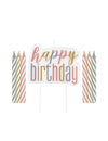 Bougies anniversaire happy birthday pastel rayées et dorées