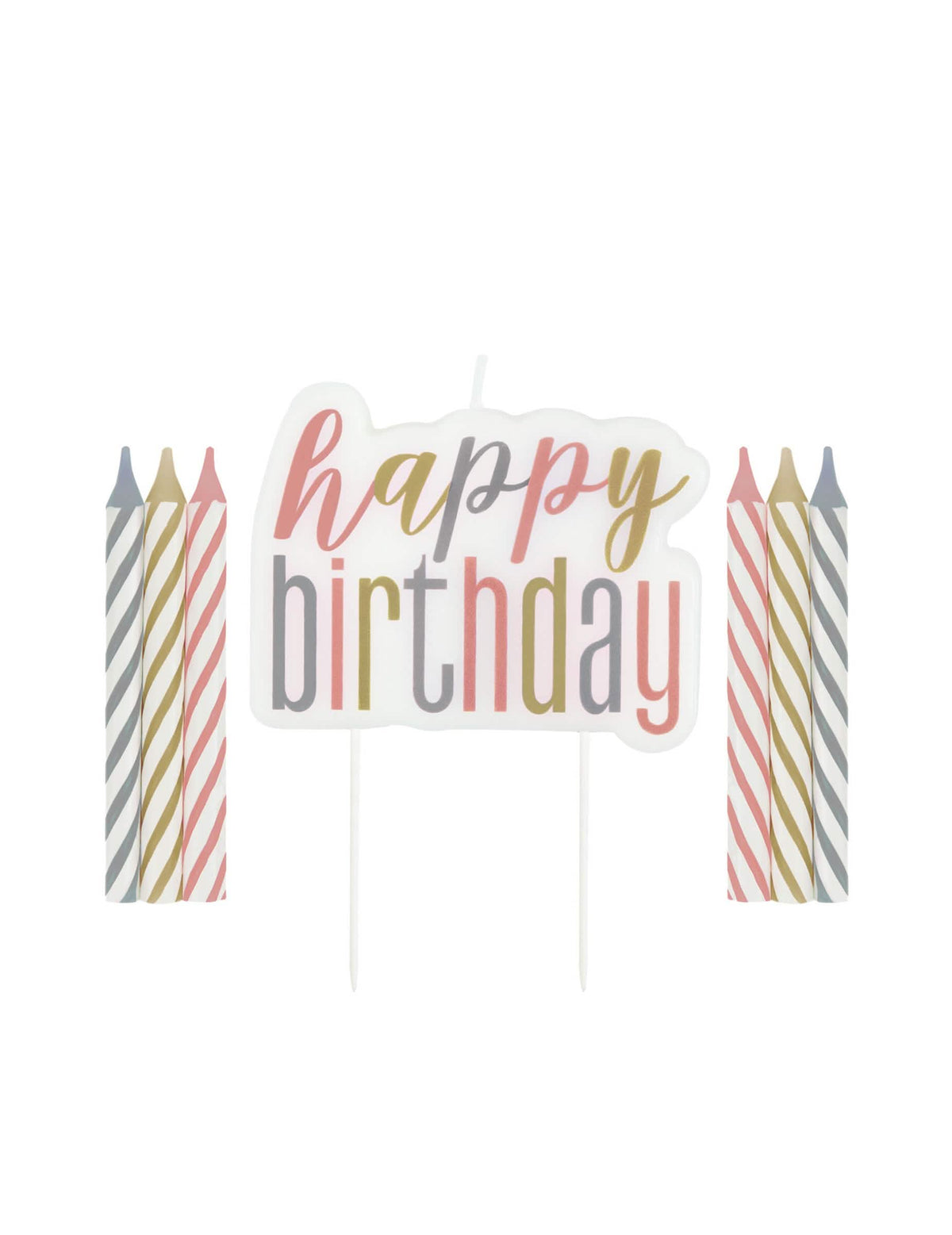 svijeće rođendan happy birthday pastelne prugaste i zlatne