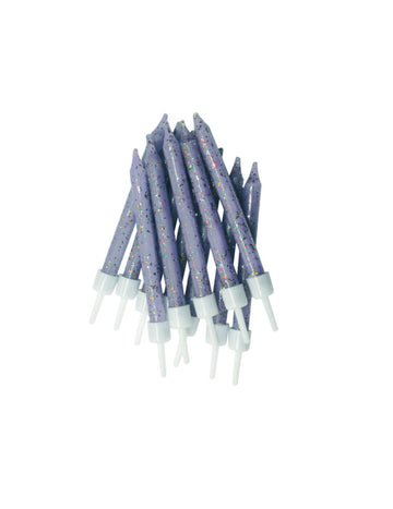 12 bougies lilas à paillettes 7,5 cm pour gâteau