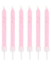 12 bougies à paillettes pour fête roses avec bobèches