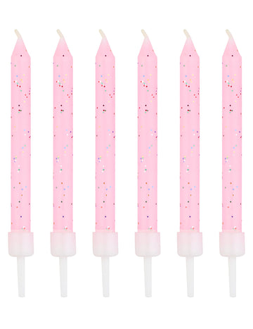 12 ružičastih svjećica sa šljokicama 7,5 cm s držačima 