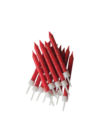 12 crvenih šljokicastih svijeća 7,5 cm za rođendansku tortu