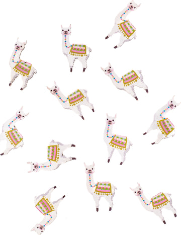 12 šarenih samoljepljivih drvenih konfeta s motivom lame, 3 x 1,8 cm