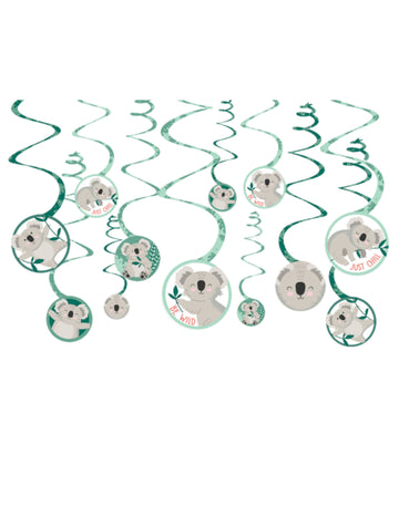 12 visećih spiralnih ukrasa s koalom u zelenoj i mint boji