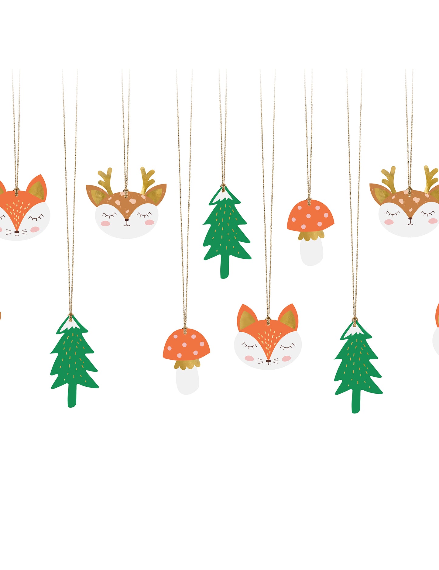 12 kartonskih etiketa s božićnom šumom, 7,5 x 8,5 cm cm sa zlatnom vrpcom