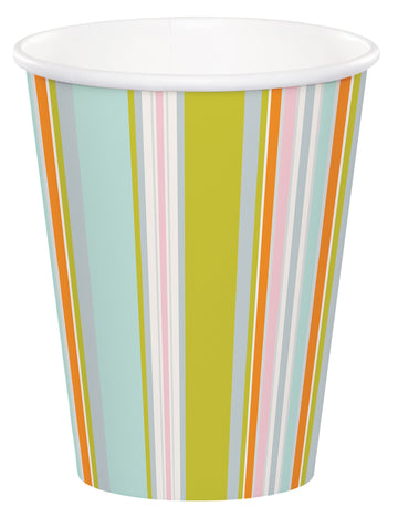 8 raznobojnih prugastih kartonskih čaša s motivom džungle, 256 ml, za rođendan