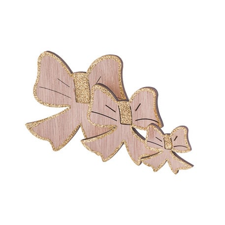 12 nœuds en bois de Noël pour décoration avec paillettes or