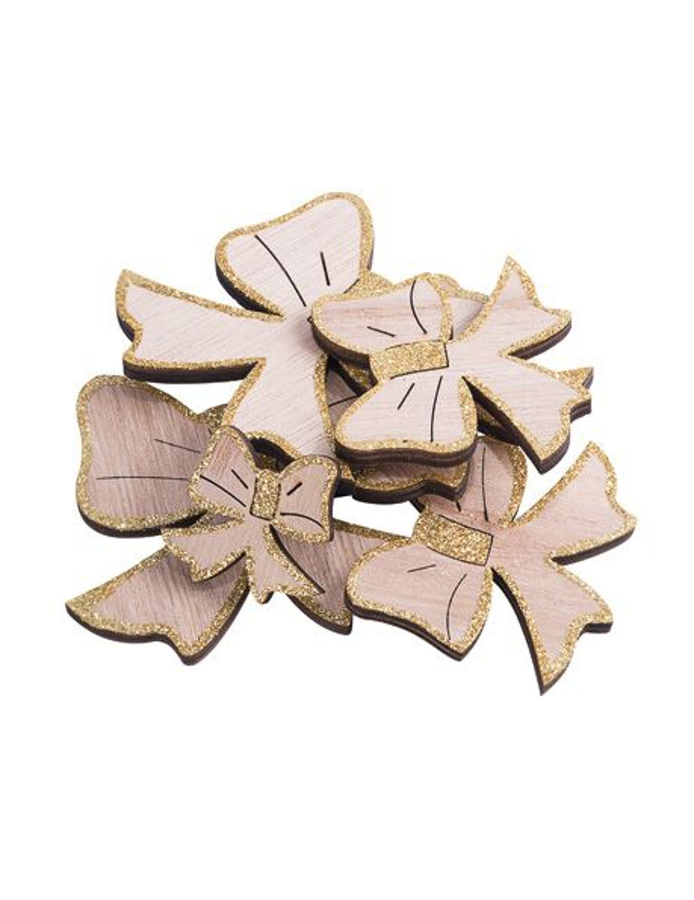12 nœuds en bois de Noël pour décoration avec paillettes or