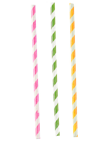 12 ružičastih, zelenih i žutih prugastih papirnatih slamki za zabave