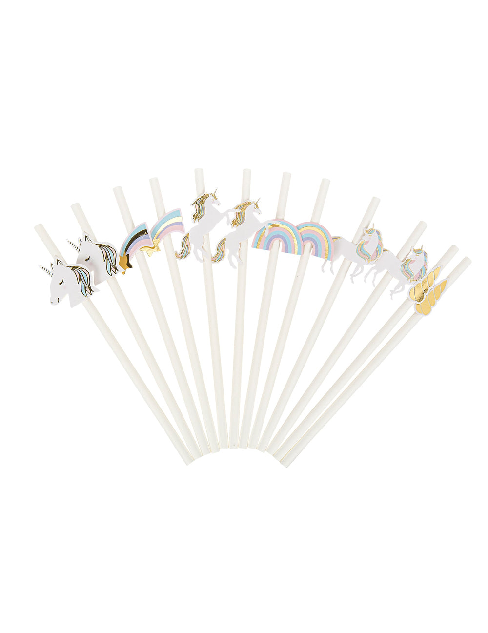 Pailles licorne pour anniversaire blanches pastel et or