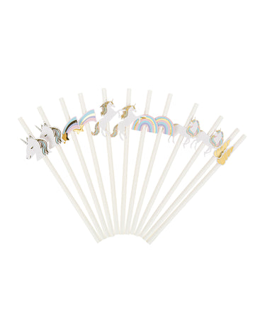 12 pastelnih i zlatnih slamki jednoroga 19,5 cm za rođendan