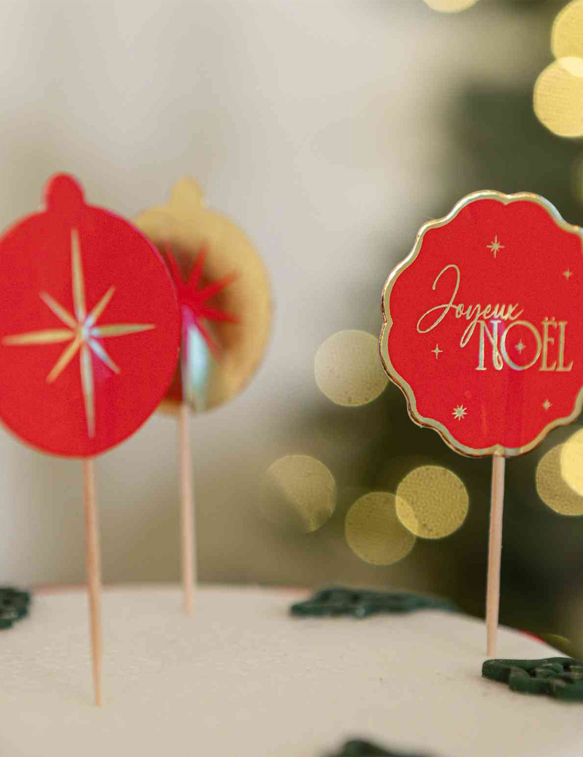 12 pics Joyeux Noël L'Intemporel rouge et or 9 cm