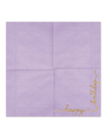 12 papirnatih salveta Happy Birthday pastelno i zlatno 33 × 33 cm