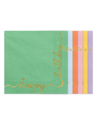 12 papirnatih salveta Happy Birthday pastelno i zlatno 33 × 33 cm