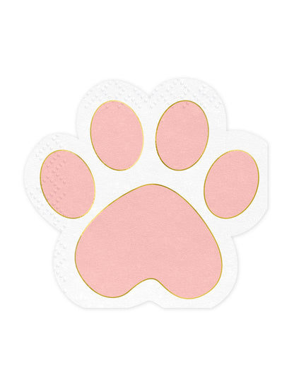 Serviettes en papier pattes de chat rose pastel et doré