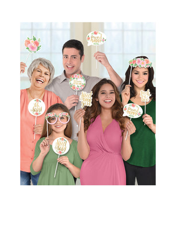 Slatki komplet za fotokabinu za djevojčice od 13 dijelova s cvijećem i zlatom