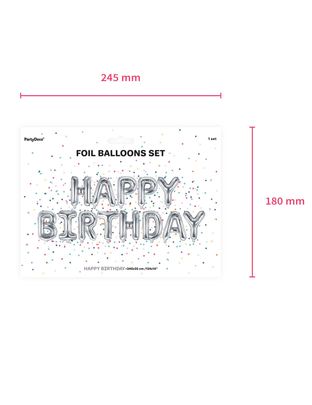 Dimenzije pakiranja vijenca od 13 aluminijskih balona sa slovima Happy Birthday