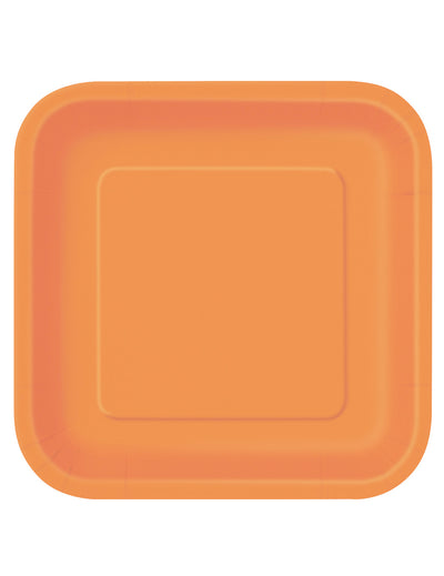 Assiettes carrées en carton pour fête orange