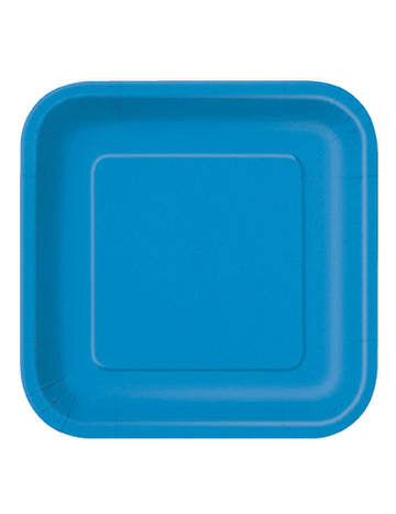 14 velikih plavih kartonskih četvrtastih tanjura 22,2 cm 