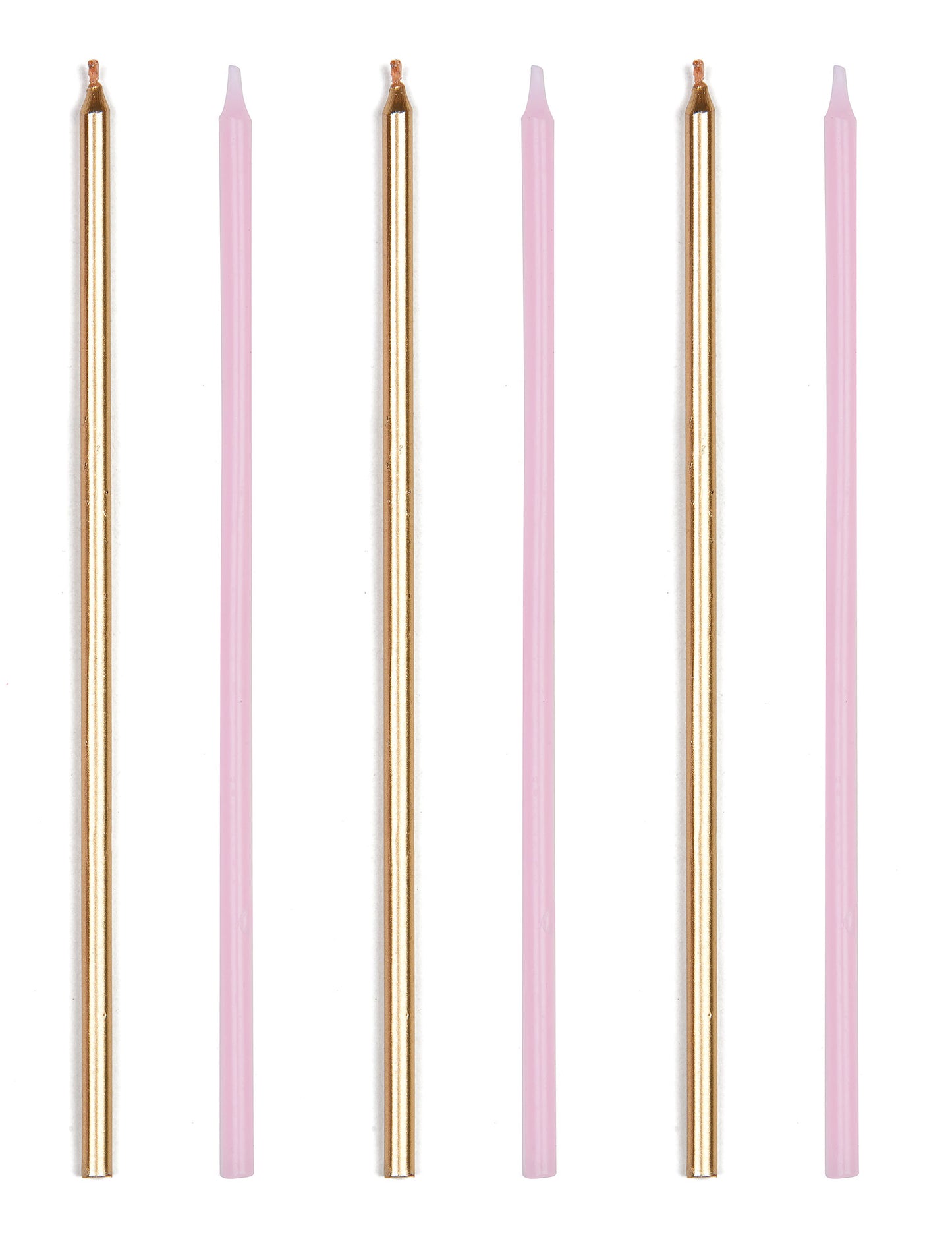 Bougies géantes d'anniversaire pour fête rose et doré métallique avec bobèches