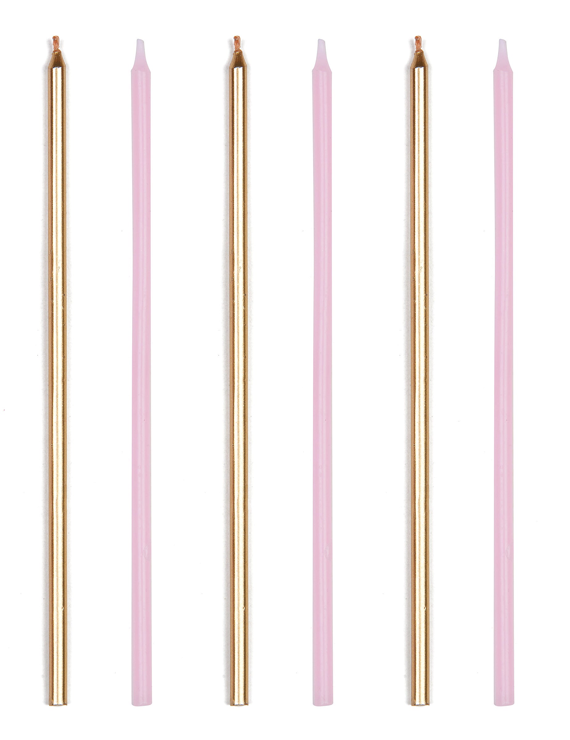 Bougies géantes d'anniversaire pour fête rose et doré métallique avec bobèches
