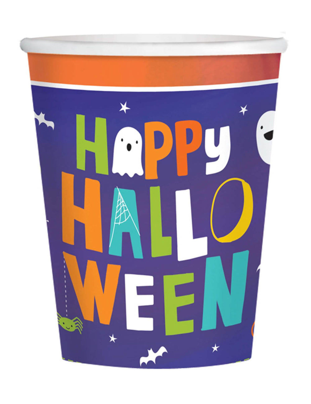 Gros plan sur une décoration de table avec le gobelet en carton Halloween friends
