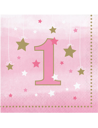 16 papirnatih salveta, stare 1 godinu, One Little Star ružičaste i zlatne zvjezdice