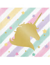 Serviettes en papier licorne pour enfant multicolores pastel avec silhouette dorée