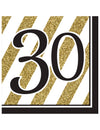 Serviettes en papier 30 ans pour anniversaire noires et dorées