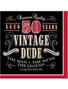 Serviettes en papier Vintage 50 ans pour anniversaire homme noir et rouge