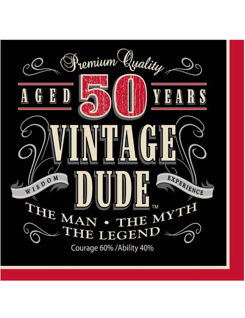 Serviettes en papier Vintage 50 ans pour anniversaire homme noir et rouge