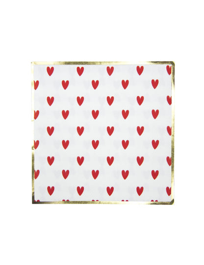 16 Serviettes en papier cœurs rouges 33 x 33 cm