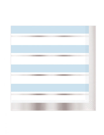 16 plavo-bijelih prugastih papirnatih salveta, 33 x 33 cm sa srebrnim rubovima