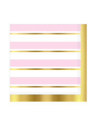 16 ružičasto-bijelih prugastih papirnatih salveta, 33 x 33 cm zlatni