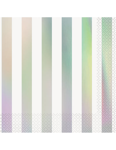 Serviettes en papier à rayures pour fête blanches et iridescentes