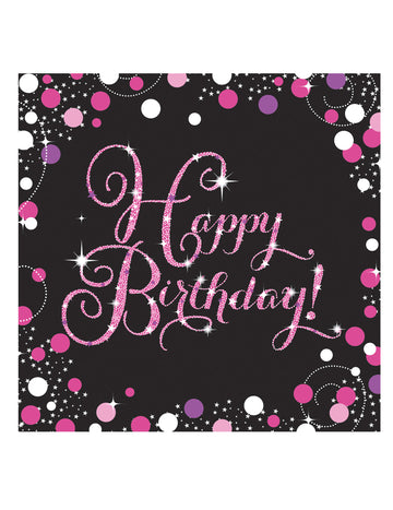 16 svjetlucavo ružičastih papirnatih salveta za slavlje, 33 x 33 cm Sretan rođendan!