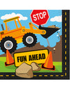 16 serviettes en papier chantier multicolore avec pelleteuse et panneaux de signalisation