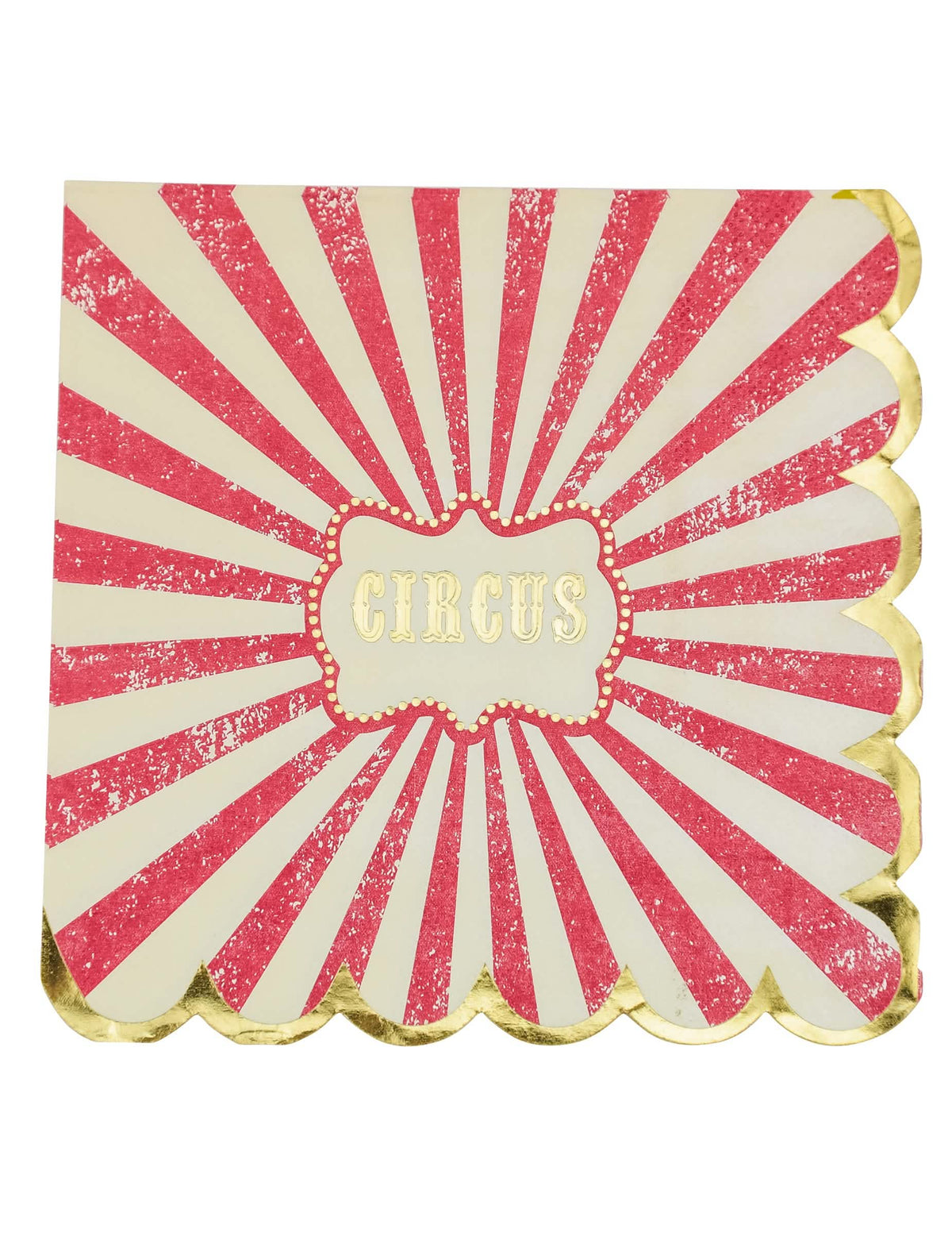Serviettes en papier cirque vintage pour fête rouge et crème à rayures avec bordure dorée