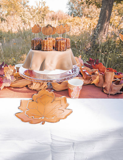 16 serviettes en papier feuille d'automne orange et dorées