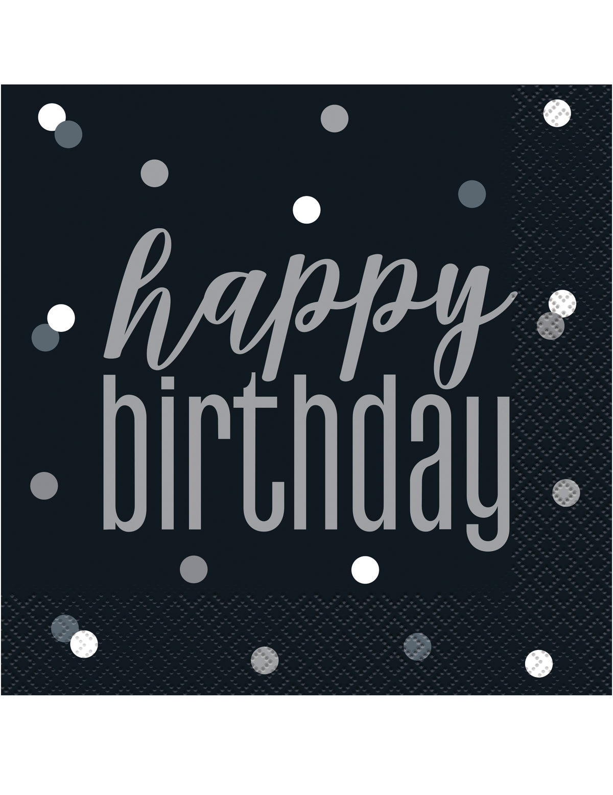 Serviettes en papier Happy Birthday pour anniversaire noires et grises