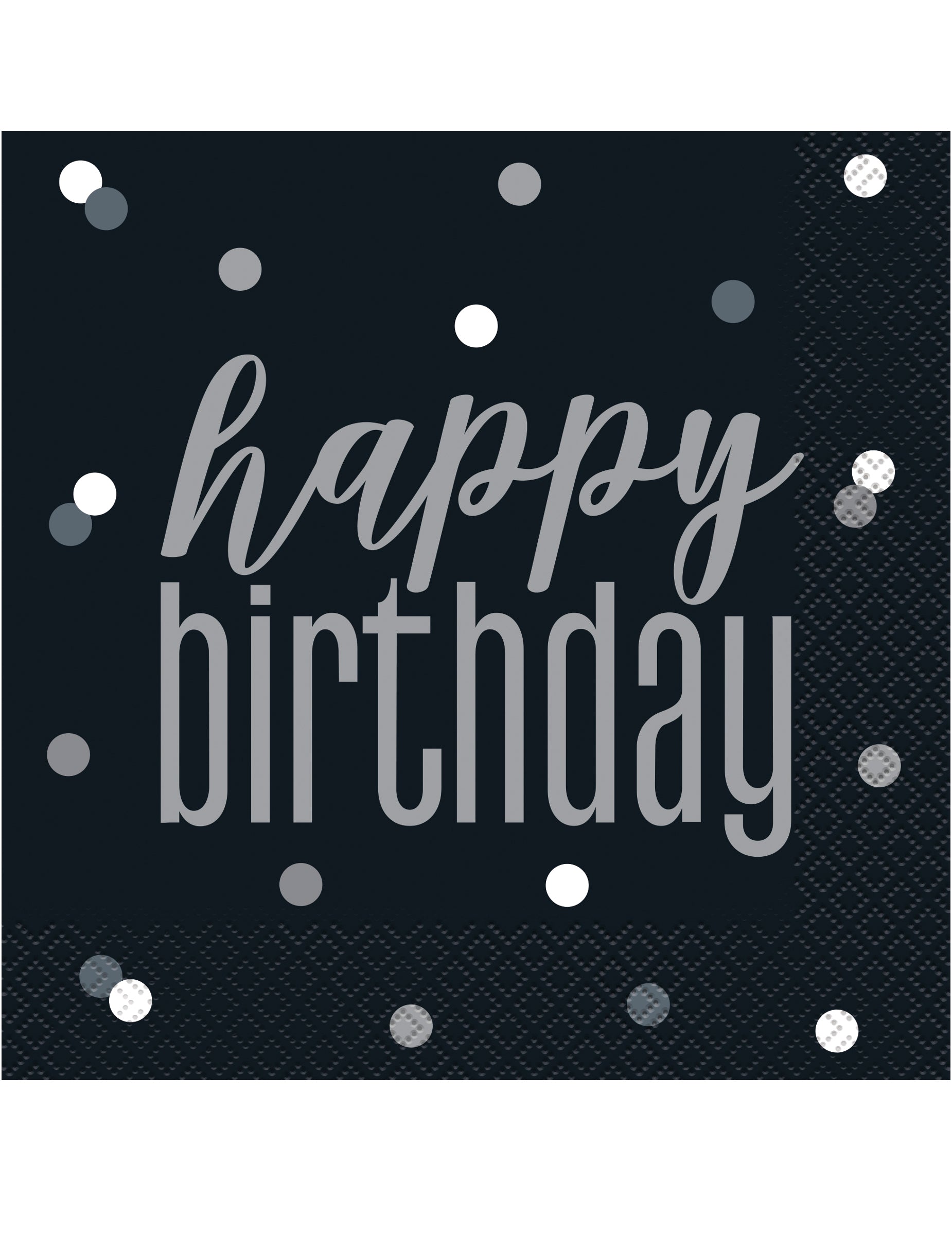 Serviettes en papier Happy Birthday pour anniversaire noires et grises