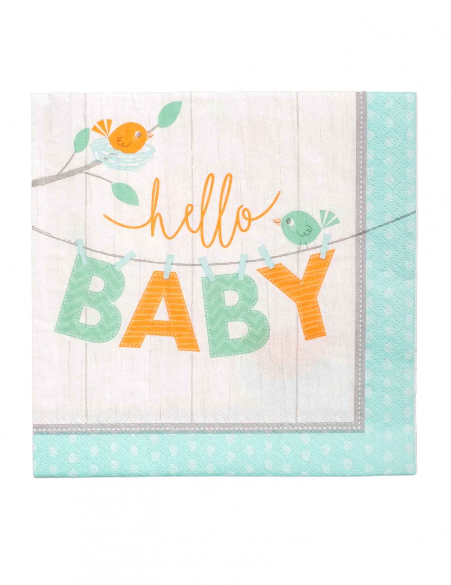 16 plavih papirnatih salveta za baby shower s natpisom Hello Baby Bird