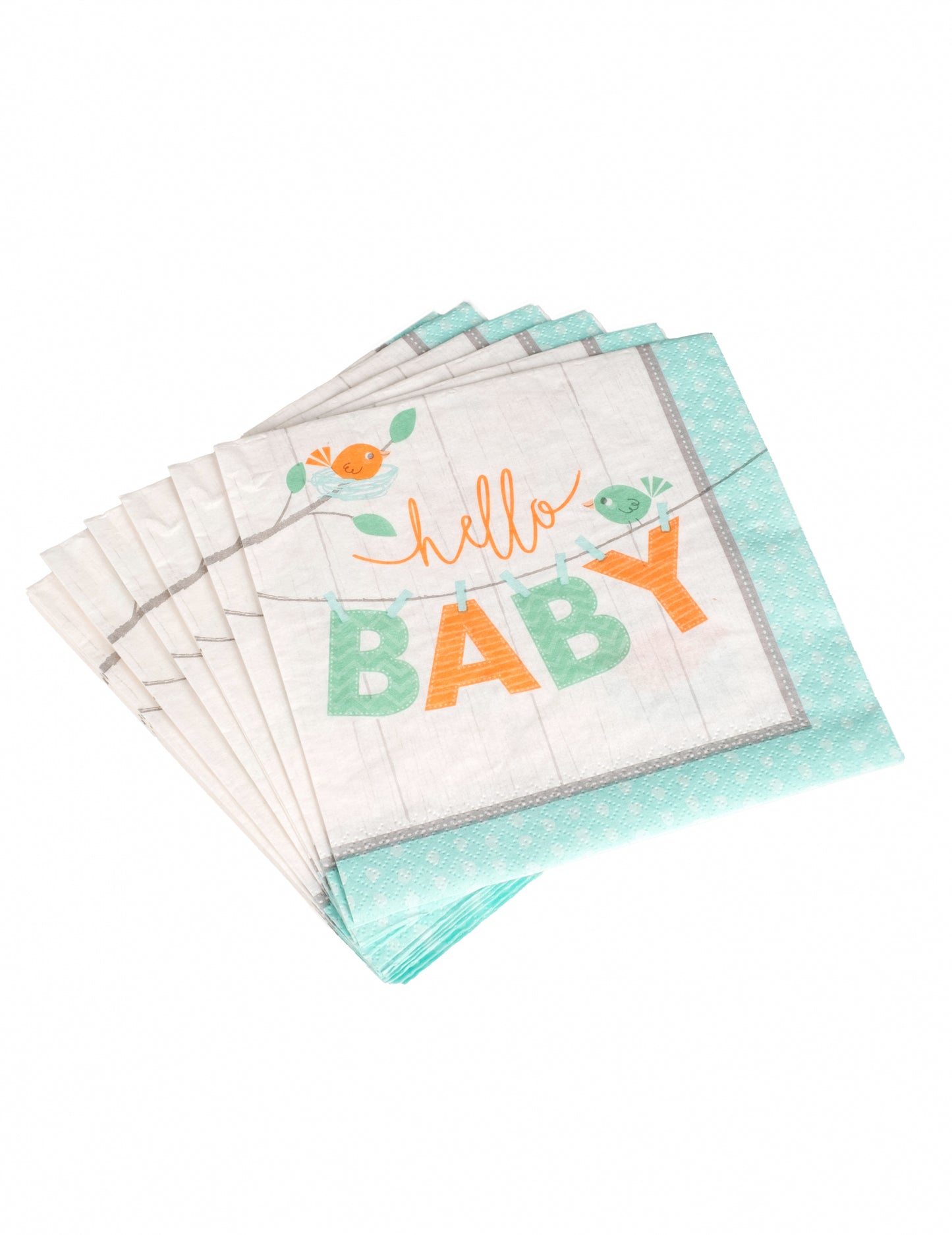 16 plavih papirnatih salveta za baby shower s natpisom Hello Baby Bird