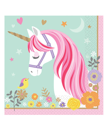 16 lijepih ružičastih i mint papirnatih salveta s magičnim jednorogom, 33 x 33 cm