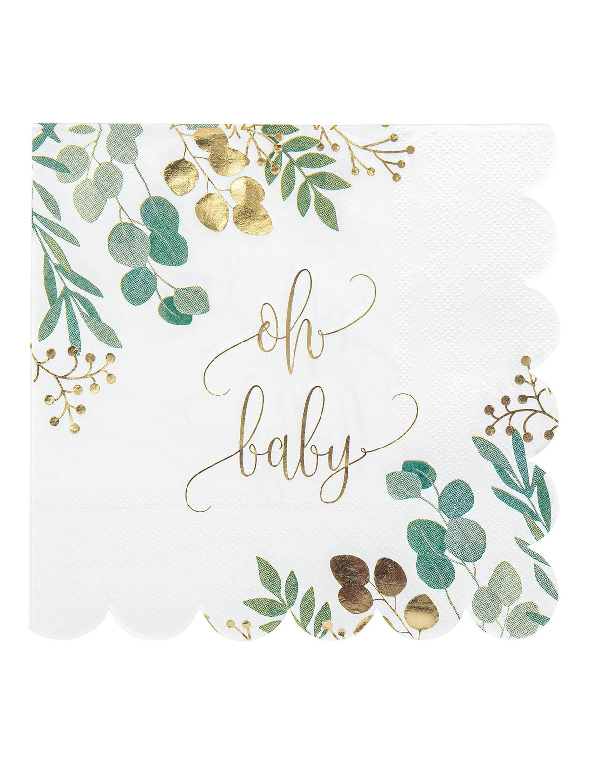 papirnati ubrusi Oh Baby Eucalyptus za baby shower s pozlatom i festoniranim rubovima