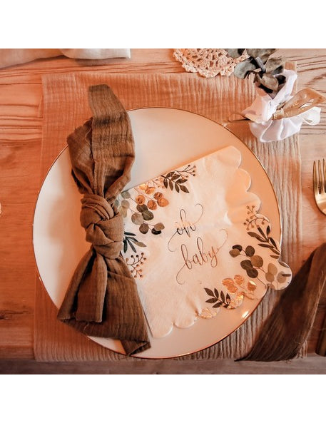 16 Oh Baby papirnatih salveta s motivom eukaliptusa sa zlatnim obrubom, 33 x 33 cm cm zapečen