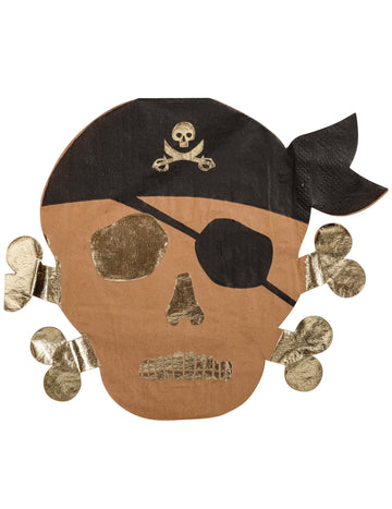 16 serviettes en papier pirate kraft et dorure 26 cm tête de pirate