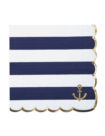 16 papirnatih salveta s valovitim uzorkom mornarskih pruga, 33 x 33 cm sa zlatnim rubovima