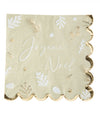 Serviettes en papier Noël botanique pour table vert de gris avec inscription Joyeux Noël et bords dorés